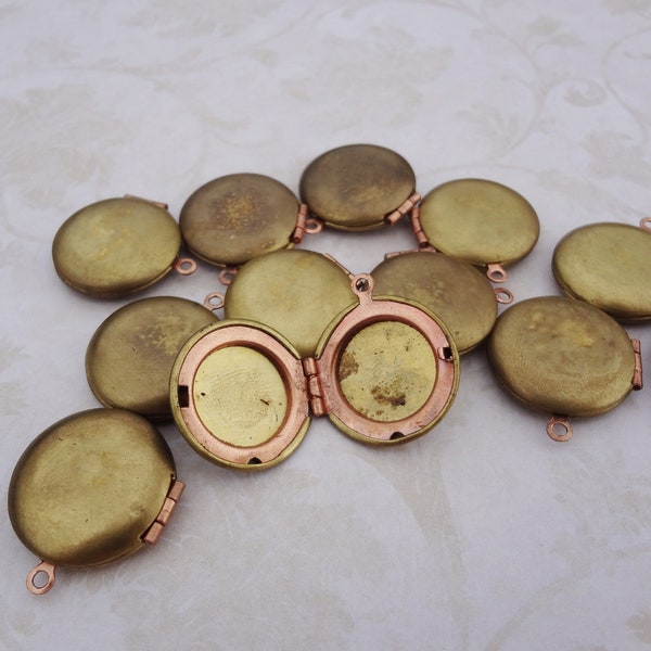 20mm Round Lockets * Brass & Copper * Vintage * Side Hinged * 1 Ring * Smooth with Aged Patina! 3PCS