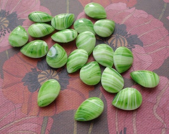 Vintage 18x13mm Shades of Green Striped Pear/Teardrop Smooth Top Faceted Slightly Pointed Back Glass Jewels or Cabs 2PCS