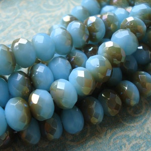 Czech 9x6mm Aqua and Smokey Quartz Fire Polished Rondelle Glass Beads (25 pieces)