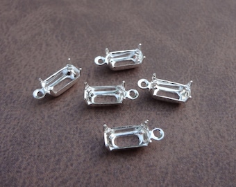 8x4mm Silver Plated 1 Ring Open Back Rhinestone Octagon Prong Settings for Pointed or Flat Back Cabs 24pcs