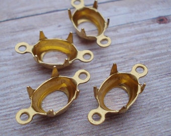 8x6mm Brass 2 Ring Open Back Oval Rhinestone Prongs Connector Settings for Pointed or Flat Back Cabs 12PCS