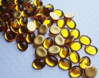 8x10mm Topaz/Amber Gold Foiled Flat Back Oval Vintage Czech Preciosa Glass Cabs 12PCS