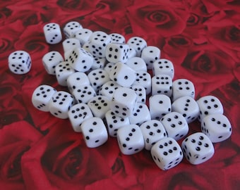 10mm White Dice * Imperfect * Plastic Rounded Cubes with Black Dots, Embellishments, Craft Dice, NO Holes * Please READ * 12PCS