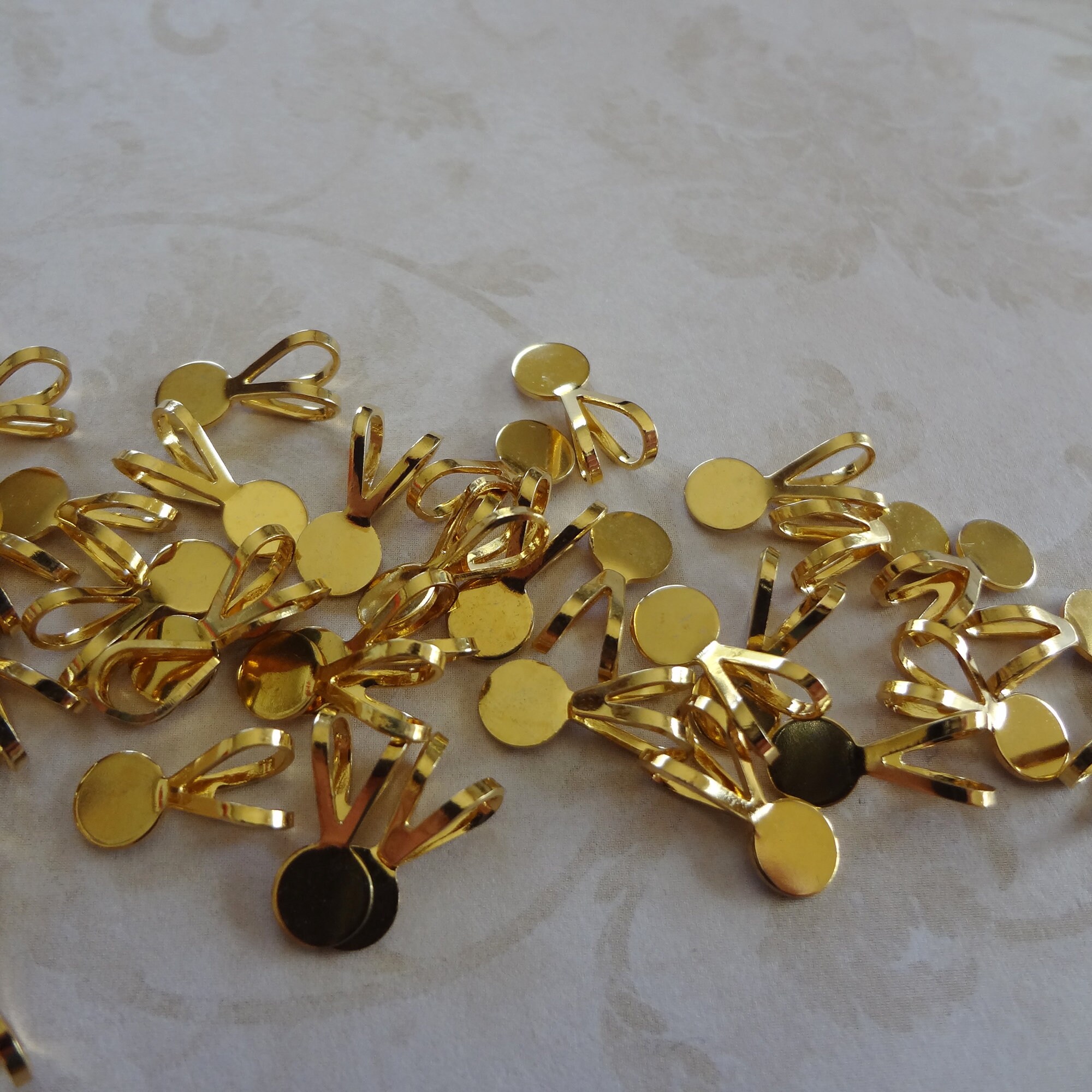 AHANDMAKER 250Pcs Glue-on Bails Set - 5 Style Golden Pendant Charms For Jewelry