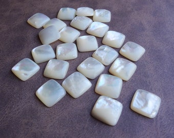 12mm Square Mother of Pearl Flat Back Shell Cabs 6PCS