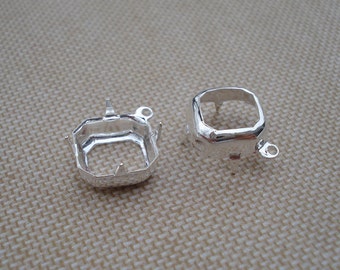 10mm Silver Plated 1 Ring Open Back Square Settings for Pointed Back or Flat Back Cabs 12pcs