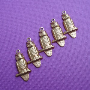 Estampados de dijes de búho * Latón 21 mm x 10 mm Parte posterior hueca 1 anillo/bucle Pequeños dijes * Suministros para hacer joyas de bricolaje * 6 piezas