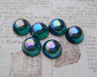 11mm/48ss Vintage Emerald Green Fire Polished AB Unfoiled Flat Back Round Glass Bombes or Cabs 12pcs