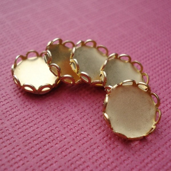 7mm Brass Scallop Lace Edge Small Round Connector Settings for Flat Back Jewels or Cabs 12PCS