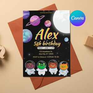 Invito di compleanno a tema gatto modificabile, invito di compleanno a tema gatto carino, festa di compleanno a tema gatto, facciamo festa, modello digitale