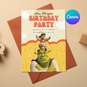 Editable Shrek Birthday Party Invitation Template, Digital Mobile Birthday, Party With Shrek, Instant Download, Canva