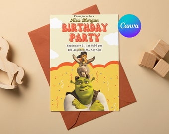Editable Shrek Birthday Party Invitation Template, Digital Mobile Birthday, Party With Shrek, Instant Download, Canva