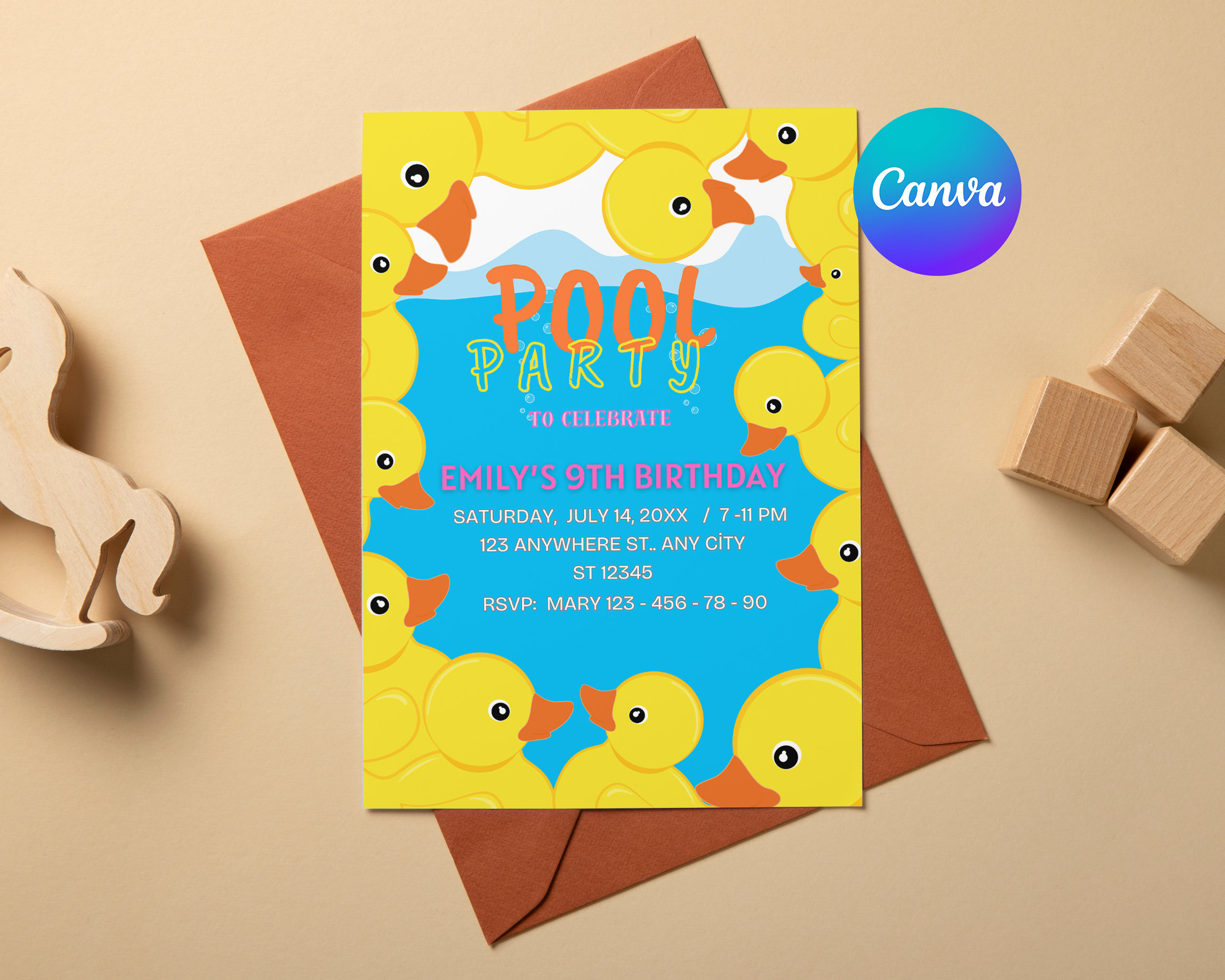 Editable Duck Birthday Party Invitation, Kids Birthday Invite, Duck Party Invite, Birthday Invitation,Duck Birthday Digital Download