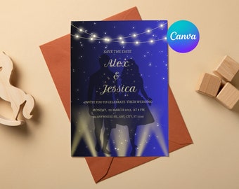 Wedding Invitation Template | Magic Theme Wedding | Magical Night Blue Black Wedding Invite - CANVA Template