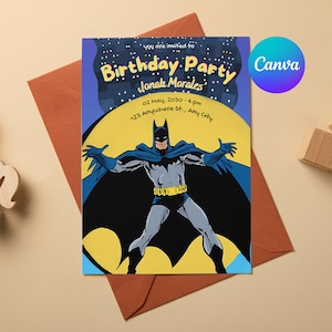 Editable Bat Birthday Invitation Digital,Printable Bat Boy Birthday Party Invitation,Editable Canva Printable Download,Gotham, Superheroes