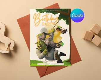 Editable Shrek Birthday Party Invitation Template, Digital Mobile Birthday, Party With Shrek, Instant Download, Canva