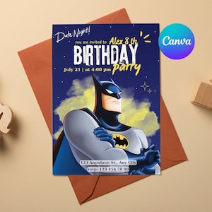 Editable Bat Birthday Invitation Digital,Printable Bat Boy Birthday Party Invitation,Editable Canva Printable Download,Gotham, Superheroes