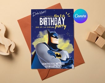 Editable Bat Birthday Invitation Digital,Printable Bat Boy Birthday Party Invitation,Editable Canva Printable Download,Gotham, Superheroes