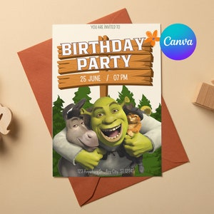 Editable Shrek Birthday Party Invitation Template, Digital Mobile Birthday, Party With Shrek, Instant Download, Canva