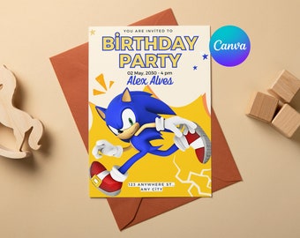 Sonic Shadow Super Sonic Invitation, Super Hedgehog Kids Party E-invite, Hedgehog Thunder, Birthday Digital Invitation for Boy