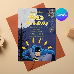 Editable Bat Birthday Invitation Digital,Printable Bat Boy Birthday Party Invitation,Editable Canva Printable Download,Gotham, Superheroes