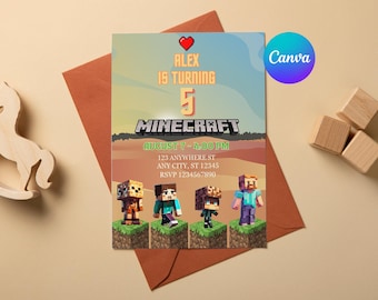 Bearbeitbare Minecraft-Geburtstagseinladung | Personalisierte Mine Thema Geburtstag Party einladen Digital Mine Gamer Geburtstagsvorlage