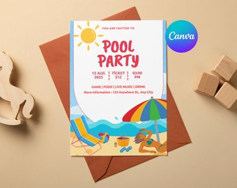 Editable Pool Party Invitation, Summer Birthday Party Evite, Text Invitation, Pool Party Invitation, Electronic Invite, Digital Invitation