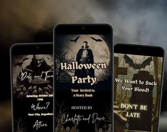 Vintage Vampire Halloween Party Invitation: Editable Digital Download