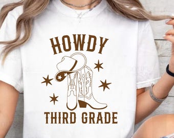 Western Third Grade Teacher Shirt Design: Howdy Boots PNG (Digital File)