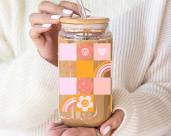 Retro Smiley Blumenglas Becher, 16 Unze Kaffeebecher, Geschenke für Frauen
