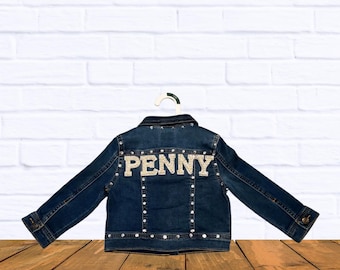 Gepersonaliseerde jeansjas voor kinderen met strassteentjes