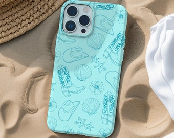Turquoise Coastal Cowgirl Phone Case, Western Cowboy Boot Seashell,  iPhone 17 16 15 14 13 12 11 Pro Samsung Galaxy S25 S24 S23 S22 S21