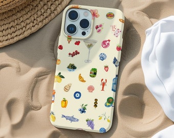 Funda de verano con comida, frutas y bebidas, bonita funda costera para iPhone 17, 16, 15, 14, 13, 12 y 11 Pro Max, Samsung Galaxy S25, S24, S23, S22 y S21