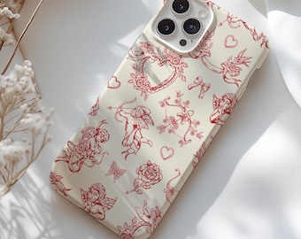 Valentine Phone Case, Cupid, Hearts, Floral, Red, Cute Trendy Phone Cover, iPhone 17 16 15 14 13 Pro Max Samsung Galaxy S25 S24 S23 S22 S21