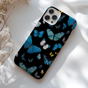Capa de celular com borboletas azuis, fofa, maximalista, com estampa de insetos, para iPhone 16, 15, 14, 13, 12, 11 Pro Max, 8 Plus X, Samsung Galaxy S24, S23, S22, S21