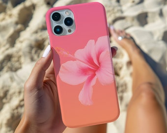 Hibiscus Flower Phone Case: Pink Orange Sunset Gradient, Tough Case