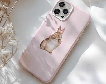 Süße Hasen Hülle, Girly Handyhülle, Pink Schleife, iPhone 16 15 14 13 12 11 Pro Max 8, Samsung Galaxy S24 S23 S22 S21