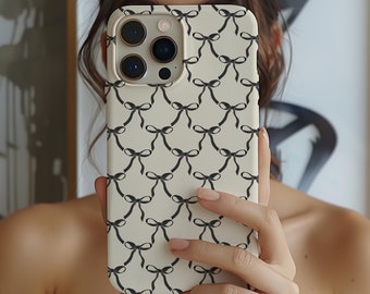 Black Bows Phone Case, Neutral Tones, Cute Feminine Phone Cover, iPhone 16 15 14 13 12 11 Pro Max 8 Plus X, Samsung Galaxy S24 S23 S22 S21
