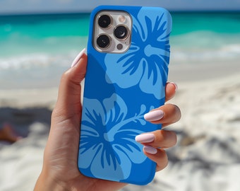 Blue Hibiscus Phone Case, Preppy Summer Phone Cover, iPhone 17 16 15 14 13 12 11 Pro Max 8 Plus X, Samsung Galaxy S25 S24 S23 S22 S21