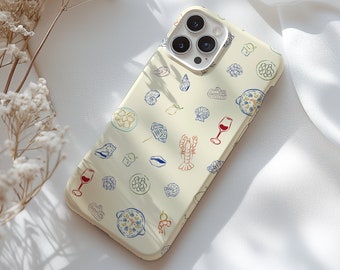 Mediterranean Phone Case, Foods & Sea Illustrations, iPhone 16 15 14 13 12 11 Pro Max 8 Plus X, Samsung Galaxy S24 S23 S22 S21