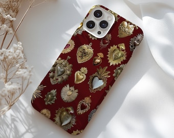 Sacred Heart Collage Phone Case: Red & Gold Charm Print