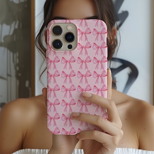 Pink Bow Phone Case, Girly Preppy Aesthetic,  iPhone 16 15 14 13 12 11 Pro Max 8 Plus X, Samsung Galaxy S24 S23 S22 S21