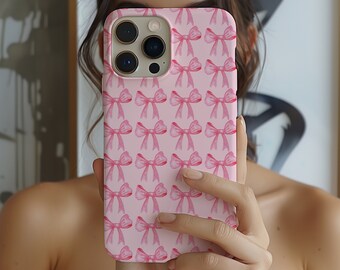 Pink Bow Phone Case, Girly Preppy Aesthetic,  iPhone 16 15 14 13 12 11 Pro Max 8 Plus X, Samsung Galaxy S24 S23 S22 S21