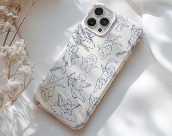 Angel Baby Phone Case, White & Blue, Cherub Illustrations,  iPhone 16 15 14 13 12 11 Pro Max 8 Plus X, Samsung Galaxy S24 S23 S22 S21