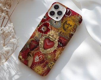 Vintage Sacred Heart Phone Case: Mosaic Sun Illustration