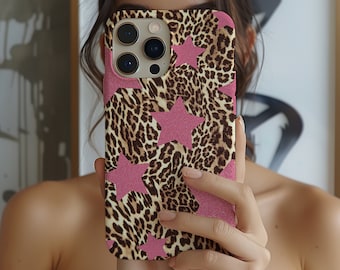 Niedliche IPhone 12/12 Pro Hülle – Rosa Leopardenmuster Mit Sternen-Design