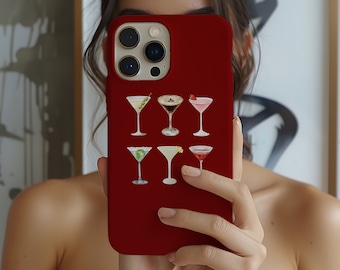 Funda para teléfono con estampado de cócteles: Martini rojo, resistente y protectora.