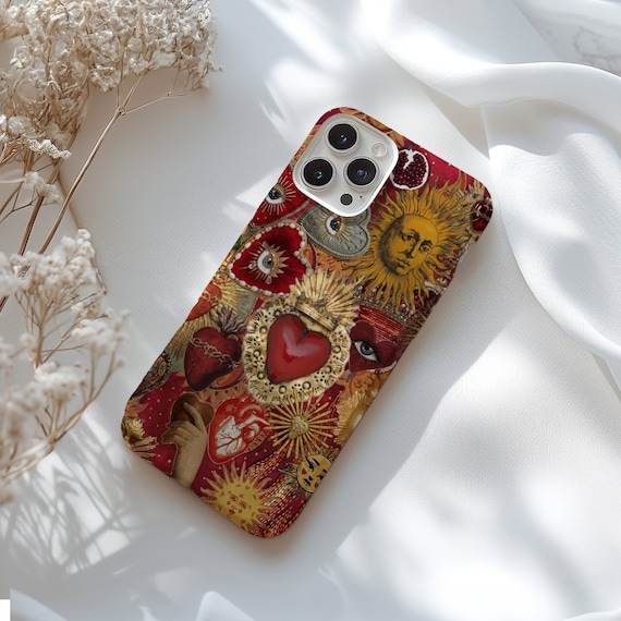 Vintage Sacred Heart Phone Case: Mosaic Sun Illustration