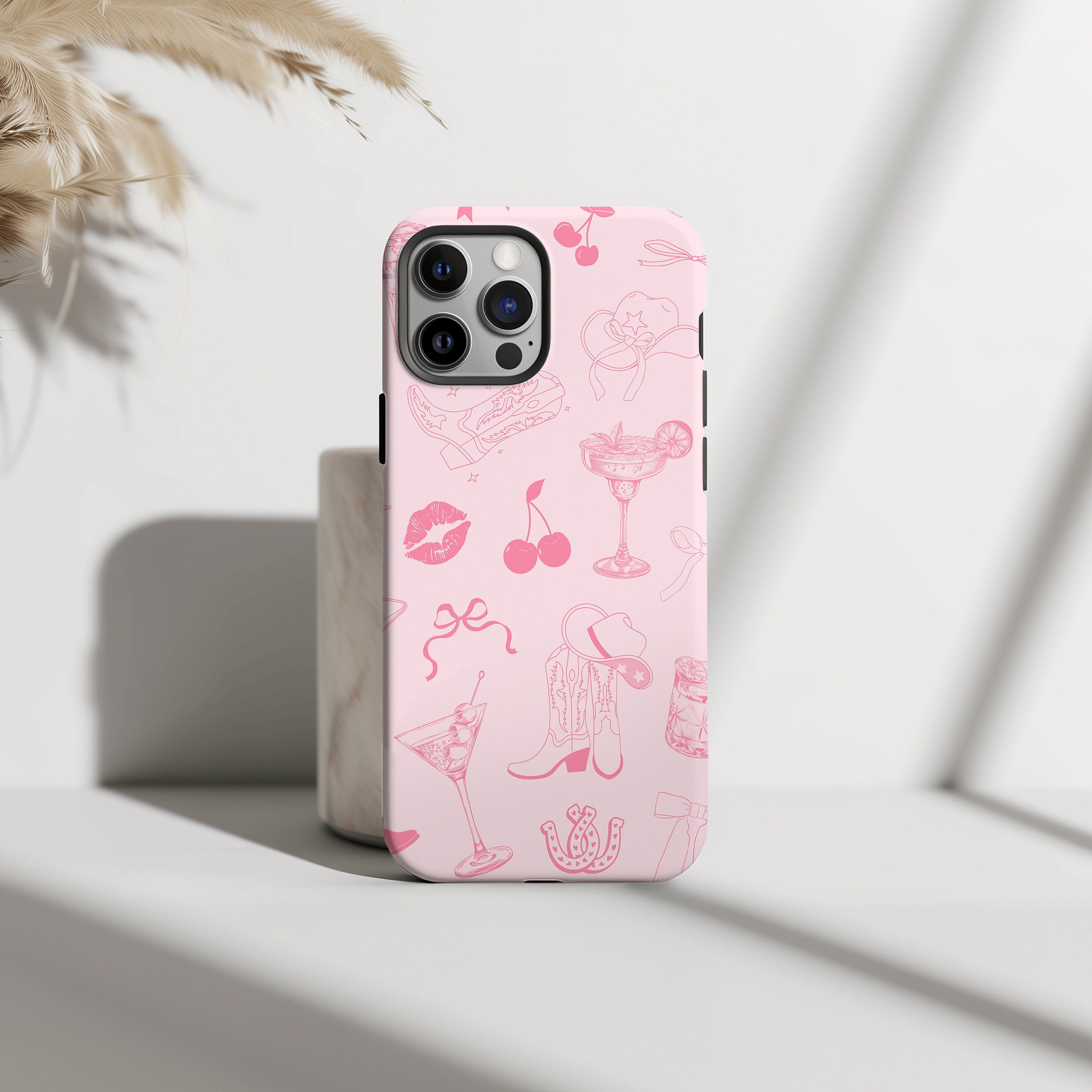 Cocktail Cowgirl Phone Case, Pink Western Martini Phone Cover, iPhone 16 15 14 13 12 11 Pro Max 8, Samsung Galaxy S24 S23 S22 S21