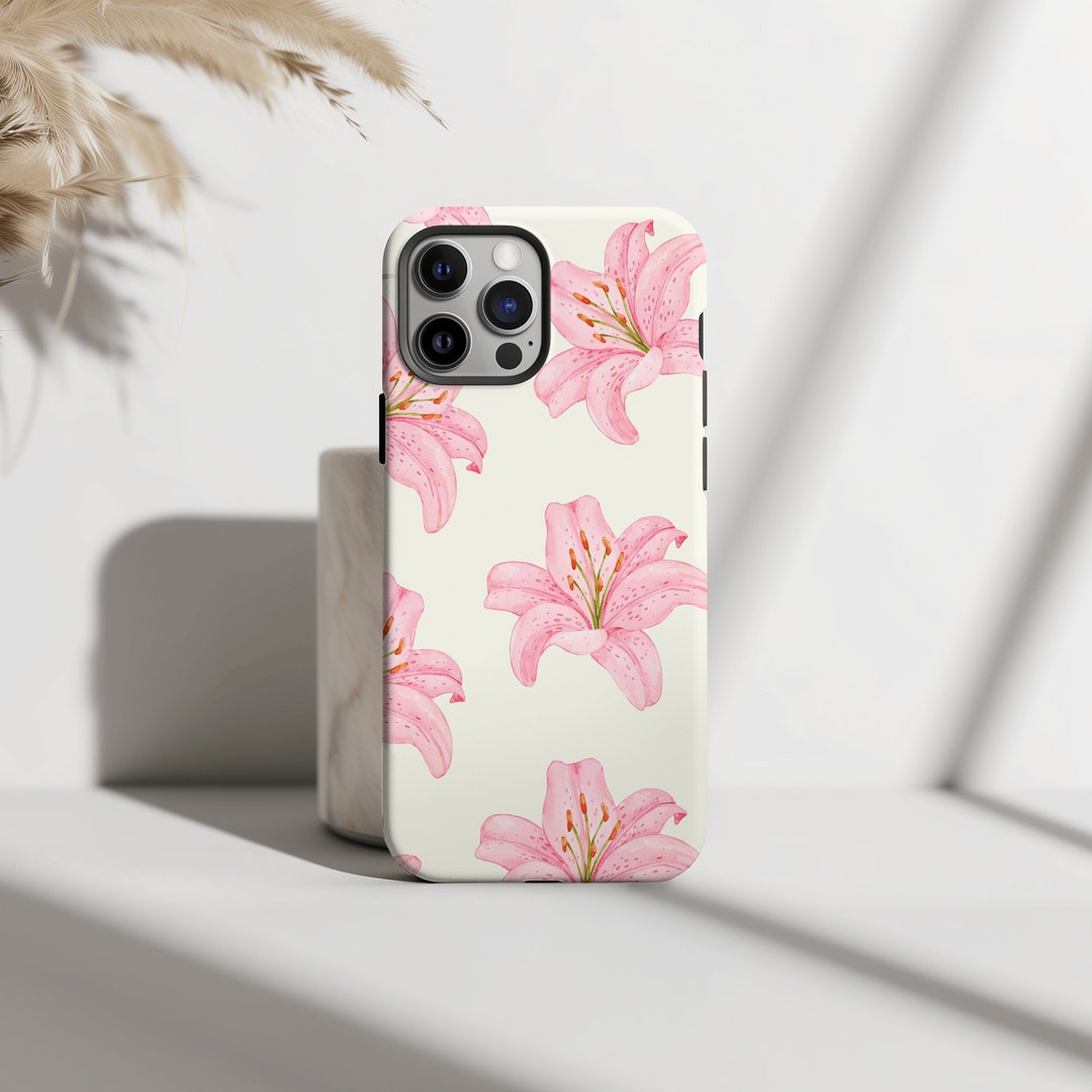 Pink Lily Phone Case, Floral Lilies Phone Cover, iPhone 16